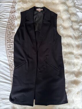 Philosophy Black Sleeveless Long Vest Blazer
